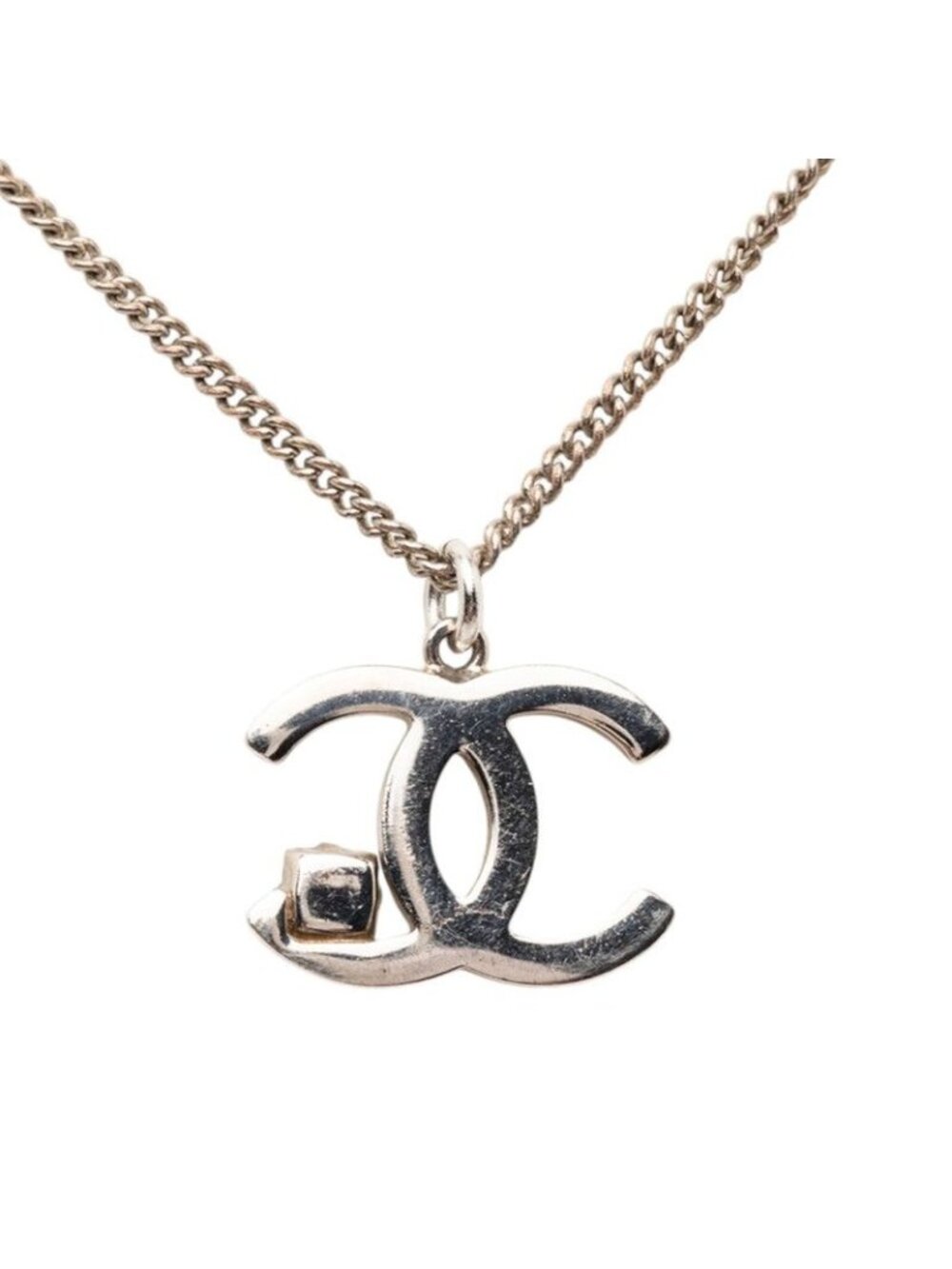 Chanel CC Logo Necklace Silver Black Metal Color Stone - Picture 2 of 6